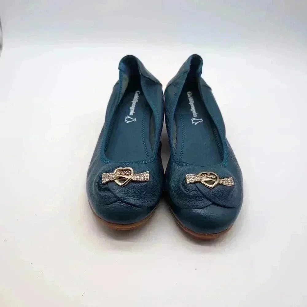 Rare Golddipenguin Blue Leather Heeled slipper rubber sole sz 5 - Picture 2 of 7